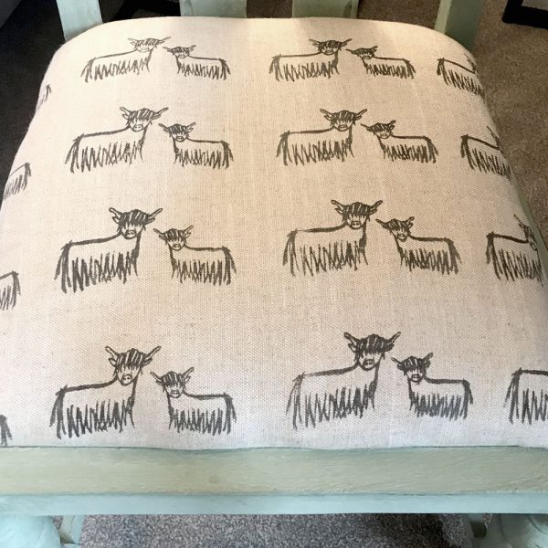 Hand-printed Highland Cow Fabric Upholstery by Clement Design