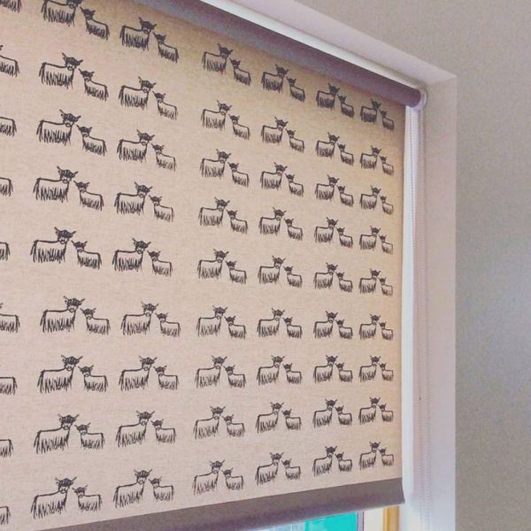 Hand-printed Highland Cow Roller Blinds by Clement Design