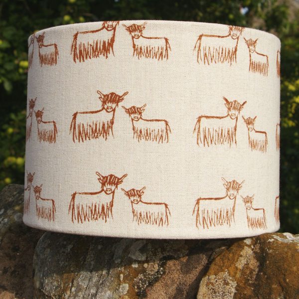 Hand-printed Highland Cow Lampshade (Large) by Clement Design