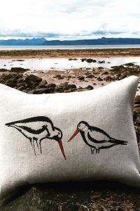 Hand-printed Oyster Catchers Cushion by Clement Design