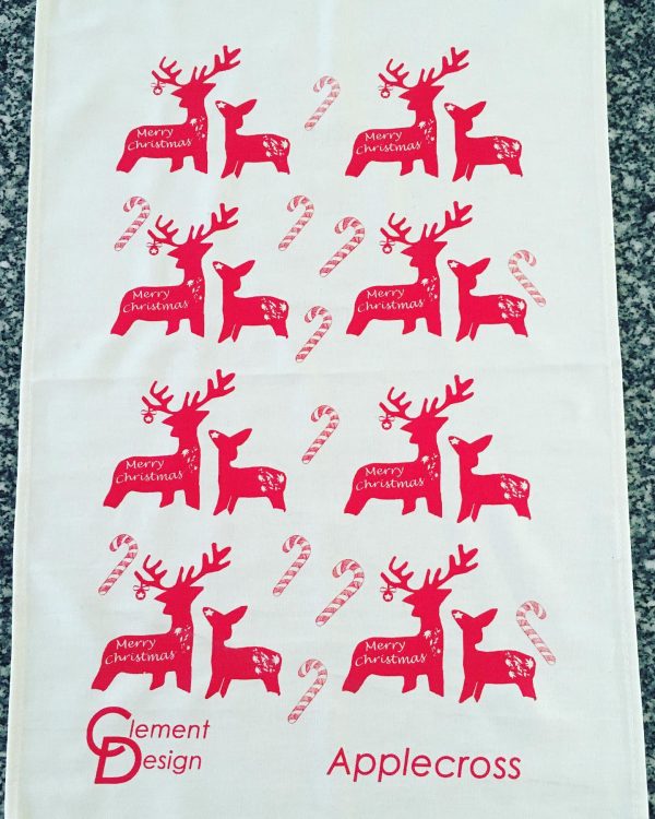 Christmas Deer & Candy Canes Teatowel by Clement Design