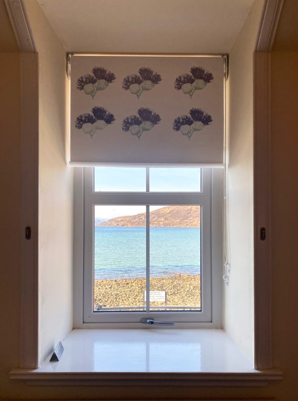 Hand-printed Thistle Blinds at Applecross Inn by Clement Design